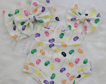 Jelly Bean Belly Bummies, Headwraps, Bows, and Piggies