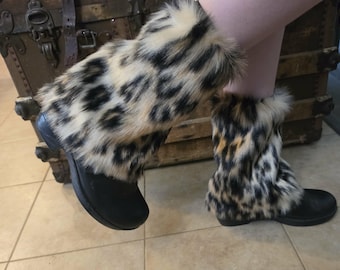 Leopard Faux Fur Boot Cuffs/Leg Warmers also Hair Clips