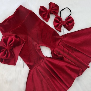 Red Velvet Bell Bottoms, Pants, Bummies, Headwraps, Bows, and Piggies