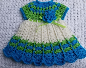 Crocheted Rose Dress Pattern 0-3 month & 3-6 month