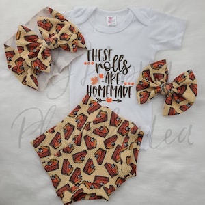 Homemade Rolls & Pumpkin Pie Bells, Onesie, and Bows