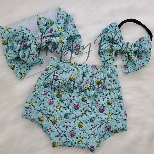 Sea Stars & Shells Bummies; Sea Stars 'n Shells Shorts; Baby Bummies; Baby/Toddler Shorts; High Waist Shorts