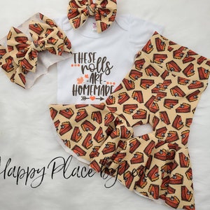 Homemade Rolls & Pumpkin Pie Bells, Onesie, and Bows