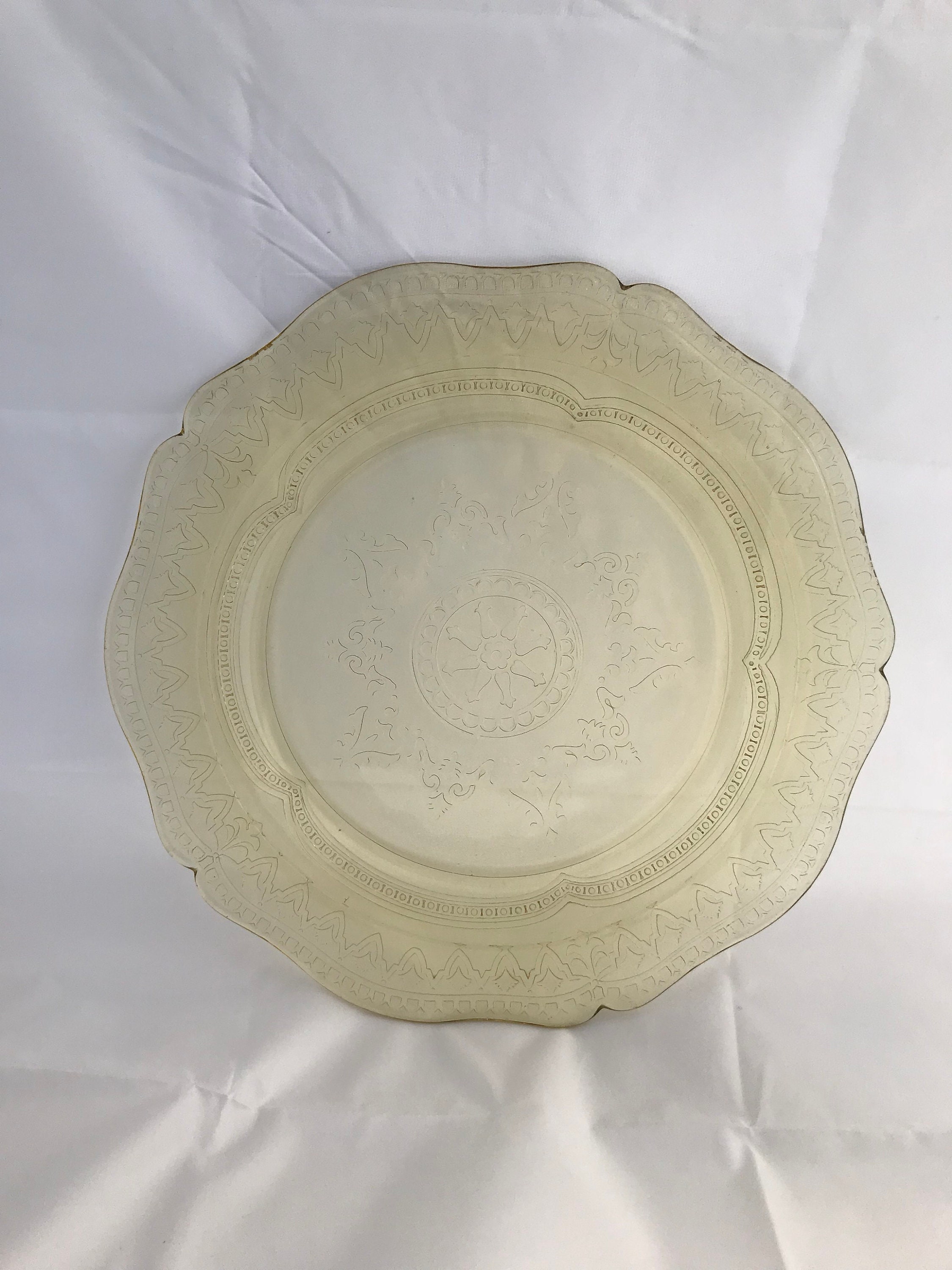Yellow Depression Glass Vaseline Glass Fancy Cake Plate Etsy Canada