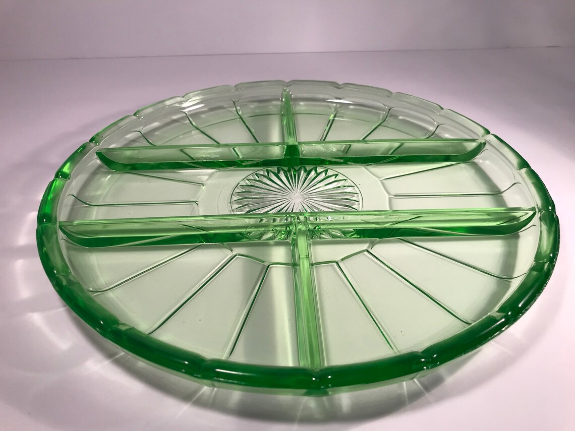 Vintage Green Depression Glass Uranium Glass Section Canape Etsy