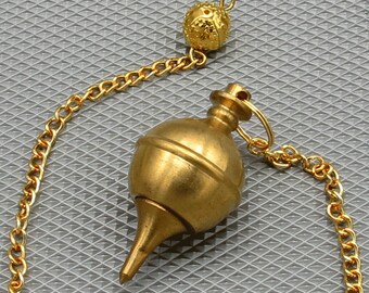 Metaphysical Sphere Ball Pendulum Gold Plated Dowsing Pendulum Necklace ~ Metal Pendulums with Chain and Bead ~ Gift Valvet Pouch