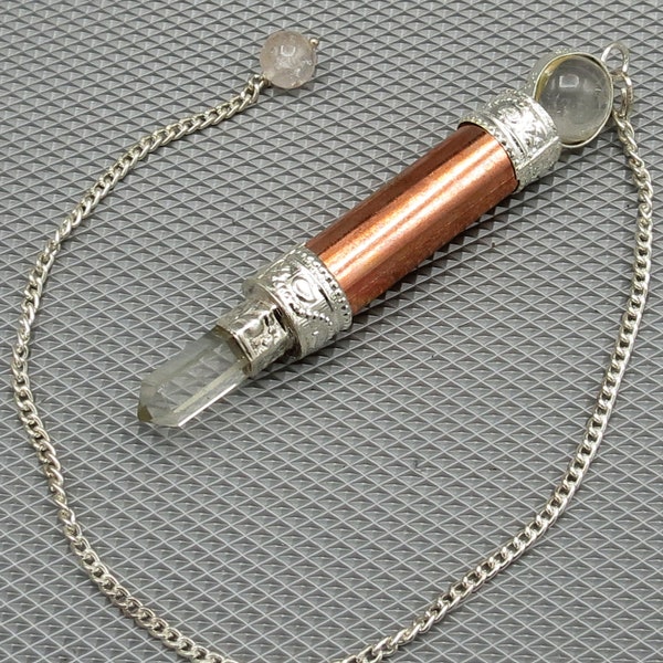 Pendule de cuivre métaphysique - Collier pendule de radiesthésie de sphère de quartz clair ~ pendules en métal avec la chaîne et la perle ~ pochette de valvet de cadeau