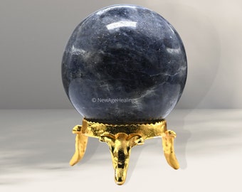 Cristaux de guérison iolite, sphère de pierres précieuses, sphère naturelle avec support, décoration de table pour bureau à domicile, cadeau pour elle (pochette en velours gratuite)