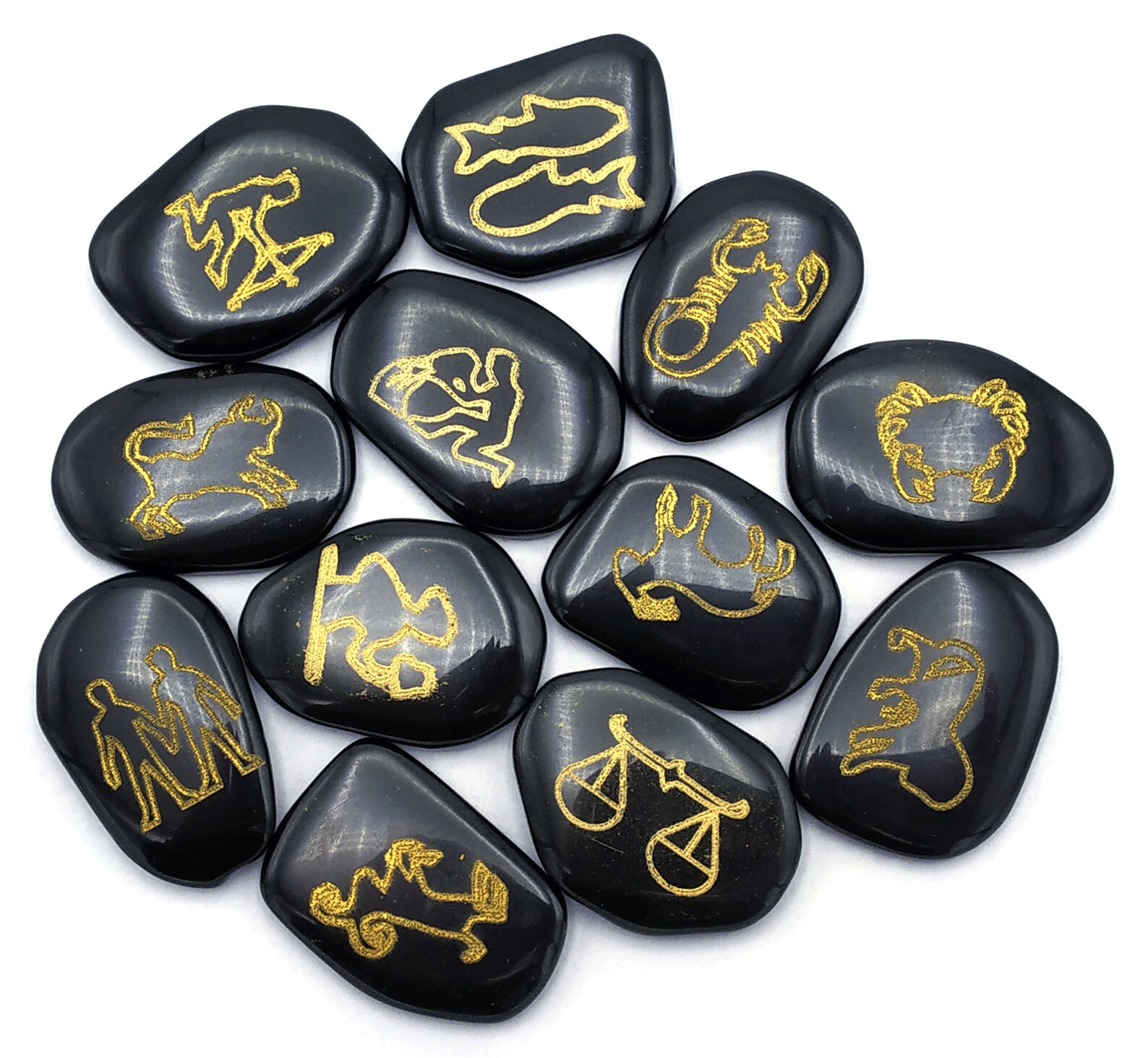 Black Agate Zodiac Signs Engraved Set for Gift Meditation and Etsy