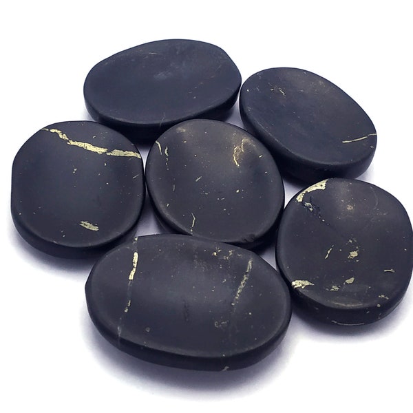 Pierre d’inquiétude de cristal de shungite, pierre de shungite s’inquiètent des pierres | Pocket Worry Stone Shungite Set, Smooth Worry Stone (Cristaux et pierres de guérison)