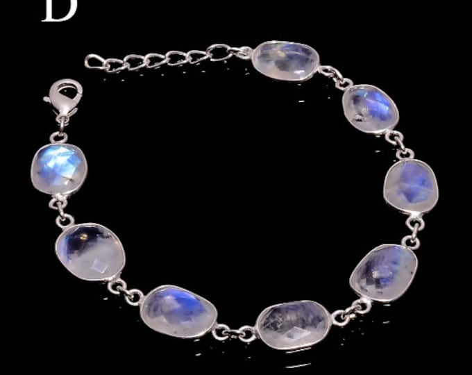 Natural Blue Flashy Moonstone Bracelet | 925 Sterling Silver Bracelet | Love Bracelet | Handmade Polished Bracelet | Gift For Mom