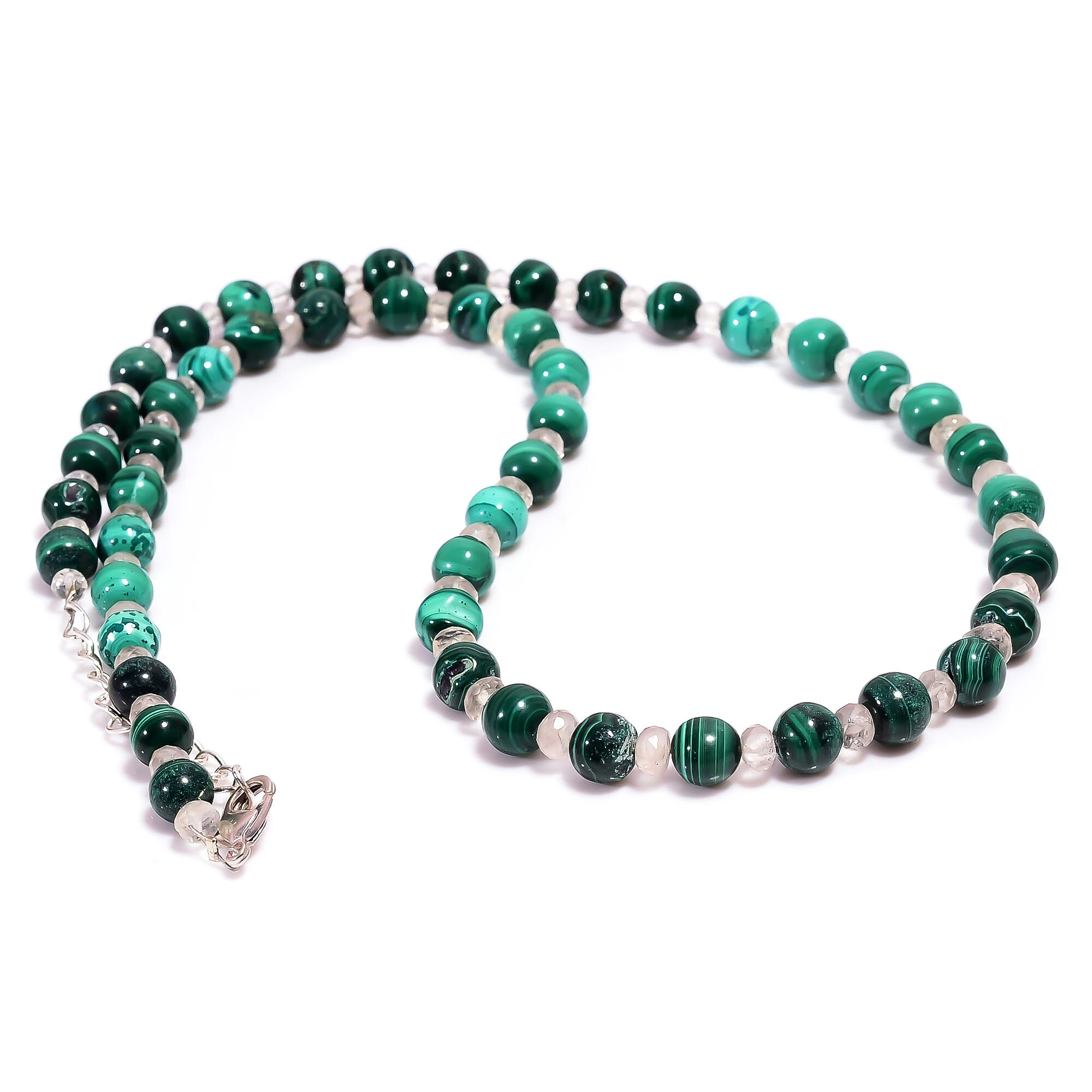 Malachite Beaded Necklace Handmade Polished Etsy