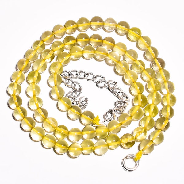 Superb Natural Lemon Topaz Smooth Round Beaded Necklace | Birthstone Jewellery | 925 Sterling Silver | Woman Necklace | Gift For Her