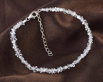 AAA+++ Herkimer Diamond Quartz Beaded Bracelet | Birthstone Bracelet | Sterling Silver Gemstone Bracelet | Anniversary Gift | Gift For Her