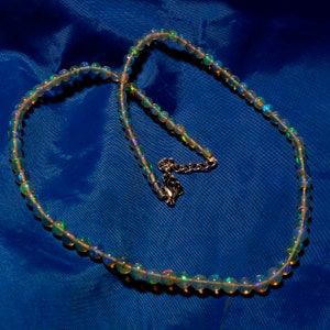 Welo Power Ethiopian Opal Smooth Rondelle Beads Necklace AAA Sterling Silver Beaded Necklace October Birthstone