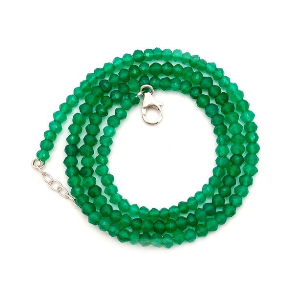 Exclusivo collar facetado de ónix verde Rondelle / collar de plata de ley 925 / piedra de nacimiento de julio / collar delicado / regalo para ella