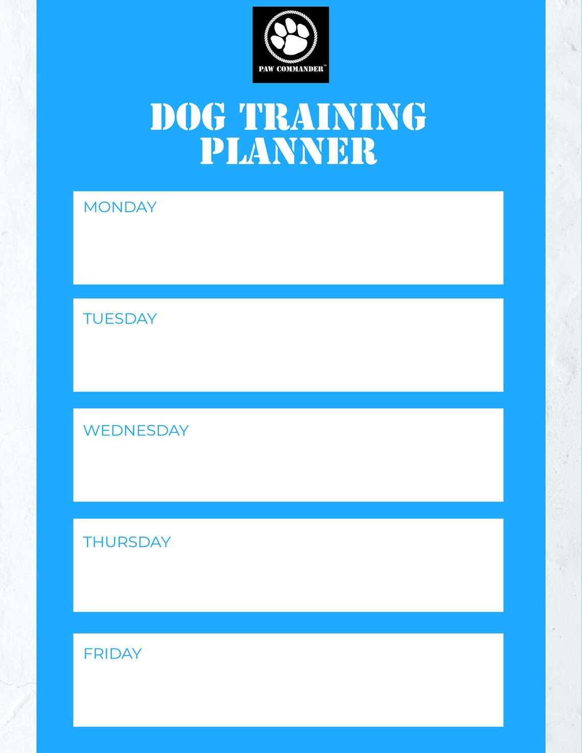 Weekly Dog Training Planner Template / Printable Download / Letter Size ...