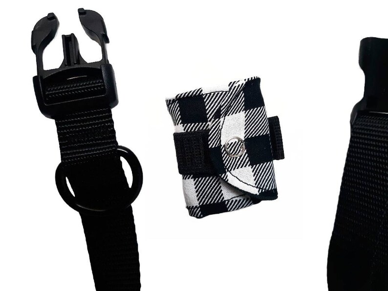 Black and White Plaid AirTag Pocket for Dog Collar, Storage Pocket for