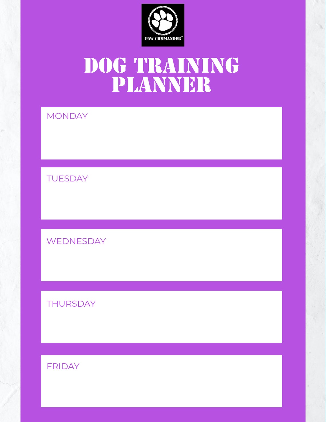 Weekly Dog Training Planner Template / Printable Download / Letter Size ...