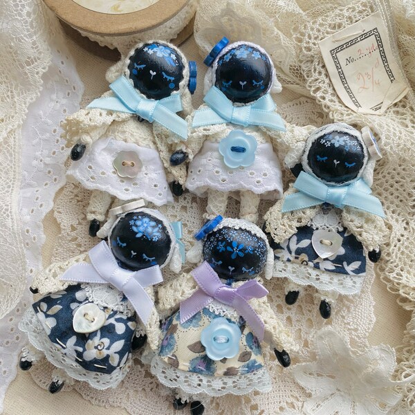 Handmade Sheep Dolls | Blue Flowers Sleeping Sheep Doll Set