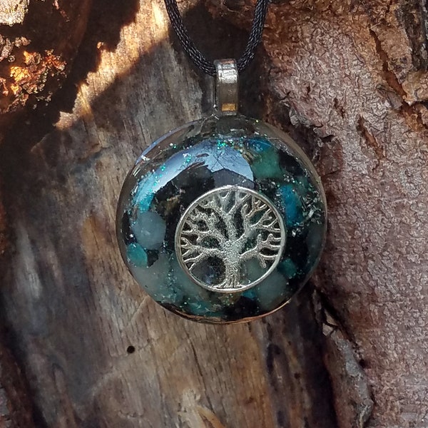 Orgonite Tree of Life Pendant (Shungite, Emerald & Apatite)