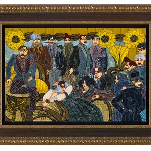 1920s art deco original acrylic painting on canvas. fine art painting. unique humorous wall art home décor. vintage style art lover gift
