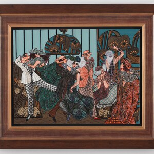 1920s art deco original acrylic painting on canvas. fine art painting. unique humorous wall art home décor. vintage style art lover gift