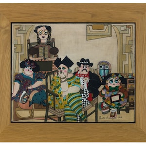 1920s art deco original acrylic painting on canvas. fine art painting. unique humorous wall art home décor. vintage style art lover gift