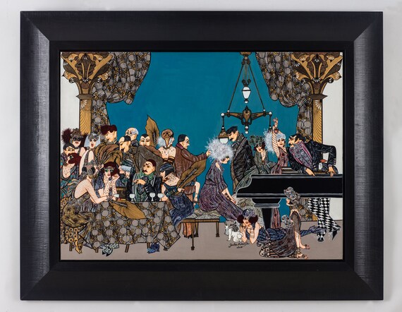1920 年代のアールデコ調のオリジナル アクリル画 (キャンバス 1920 年代のアールデコ調のオリジナル アクリル画 (キャンバス