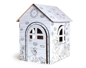 A cardboard house for a child, a coloring book, an educational toy - big!