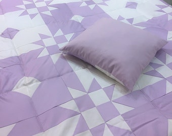 Lilac Patchwork Quilt – Handmade Cotton Bedding, Soft Boho Throw, Cozy Bedroom & Living Room Blanket