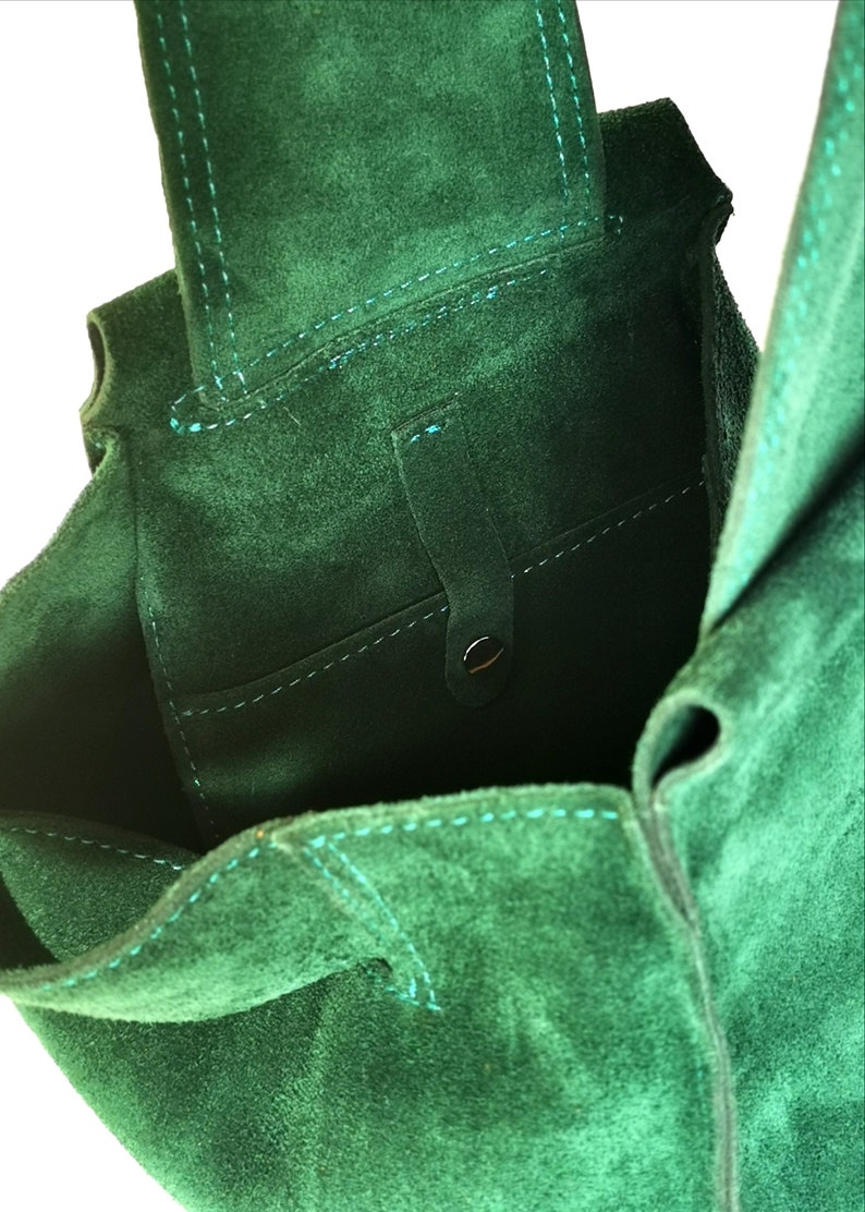 Suede shoulder bag, Green leather shopper bag, Slouch bag, Shopper bag, Leather tote, suede shoulder bag, Green boho image 5