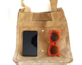 Green Suede Shoulder Bag, Suede Leather Shopper Bag, Slouchy