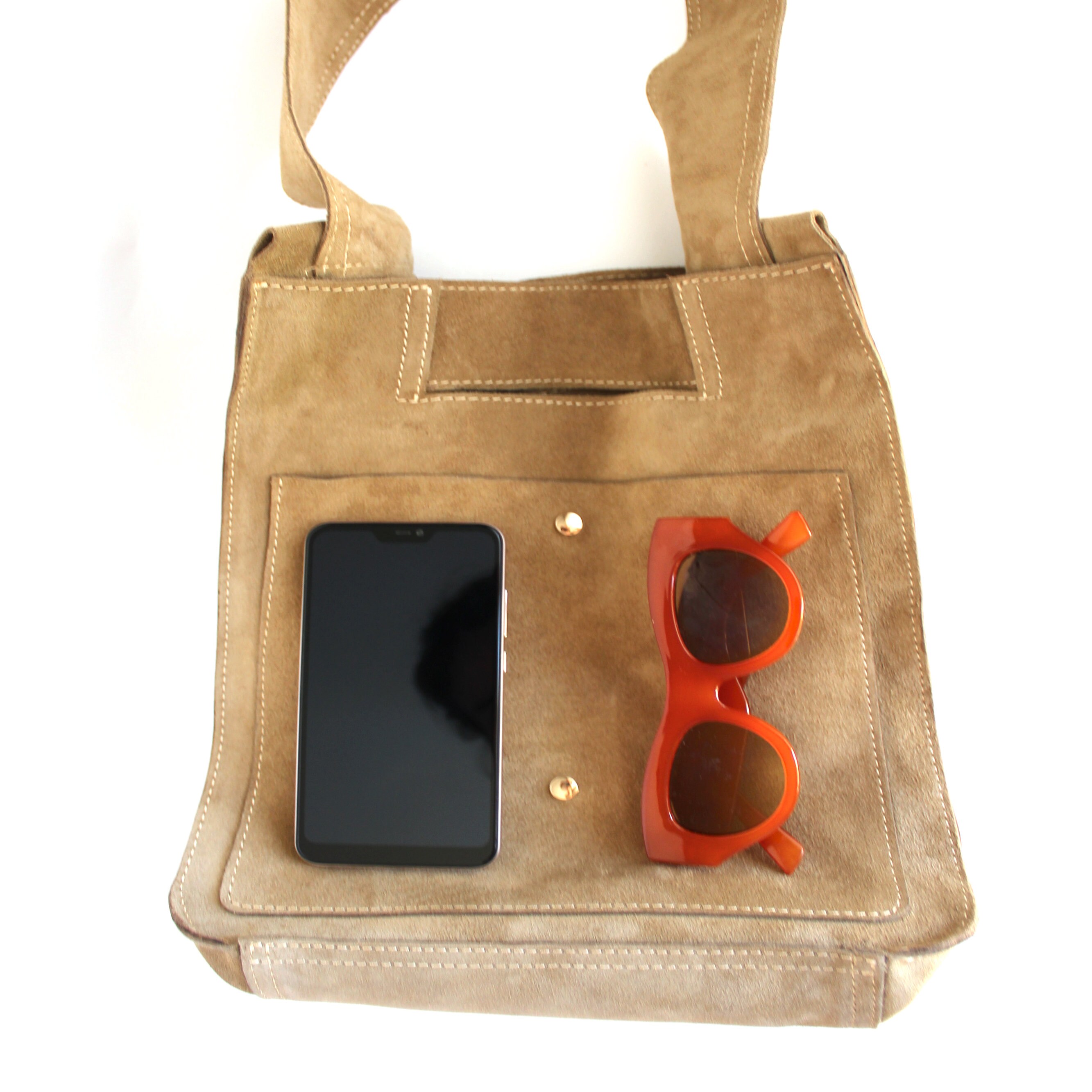 Green Suede Shoulder Bag, Suede Leather Shopper Bag, Slouchy