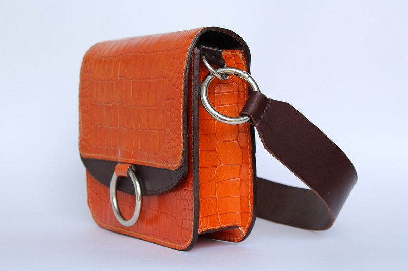 Beautiful Orange Leather Bag Small Leather Purse Leather Bag Etsy