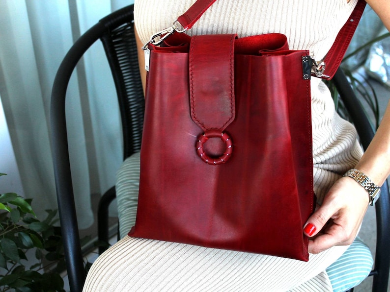 Red Leather Shoulder Bag, Red Leather Tote, Bags and Purses, Designer