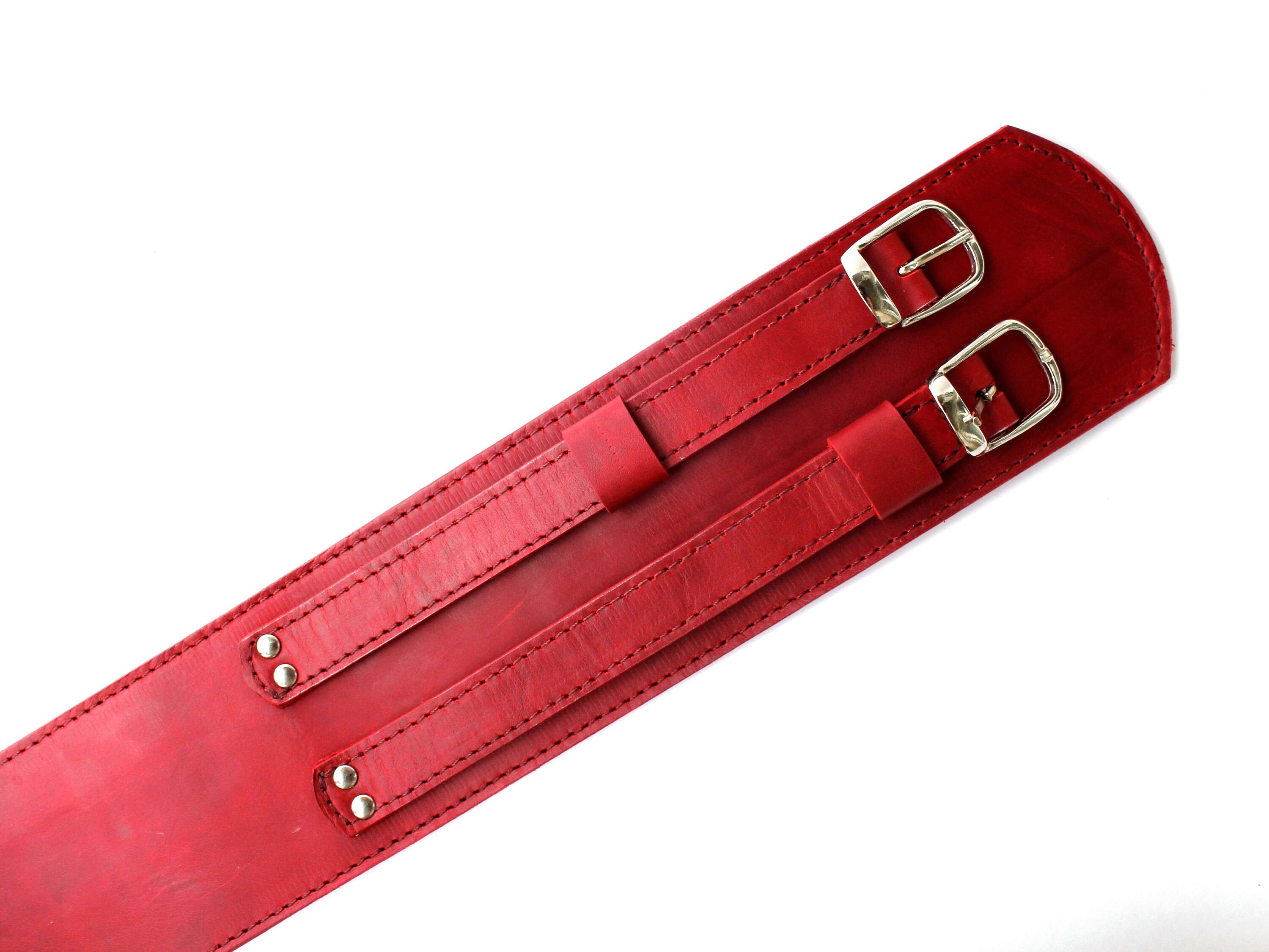 Made In Italy Red Embossed Leather Belt Wide Waist Cinching Corset Belt Sz M/L Leather Peplum Belt with Chains – Wide Corset Waist Belt  main image 3