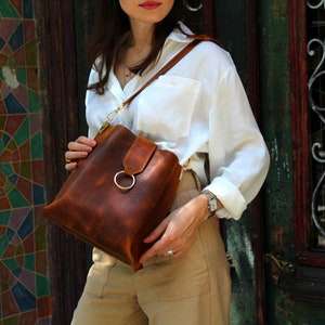 Bolso bandolera de piel cobre, Tote de piel marrón, Bolsos y carteras, Bolso de diseño, Bolso de piel mujer, Bolso bandolera de piel imagen 2