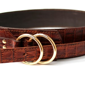 Lovely Brown Leather belt women, Wide waist belt, Leather waist belt, Leather suit belt, Reptile leather buckle image 4