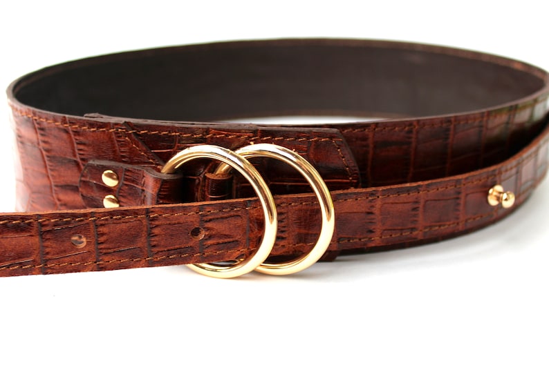 Lovely Brown Leather belt women, Wide waist belt, Leather waist belt, Leather suit belt, Reptile leather buckle image 4