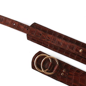 Lovely Brown Leather belt women, Wide waist belt, Leather waist belt, Leather suit belt, Reptile leather buckle image 6