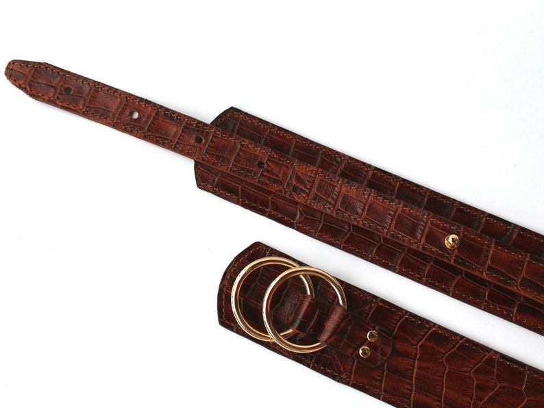 Lovely Brown Leather belt women, Wide waist belt, Leather waist belt, Leather suit belt, Reptile leather buckle image 6