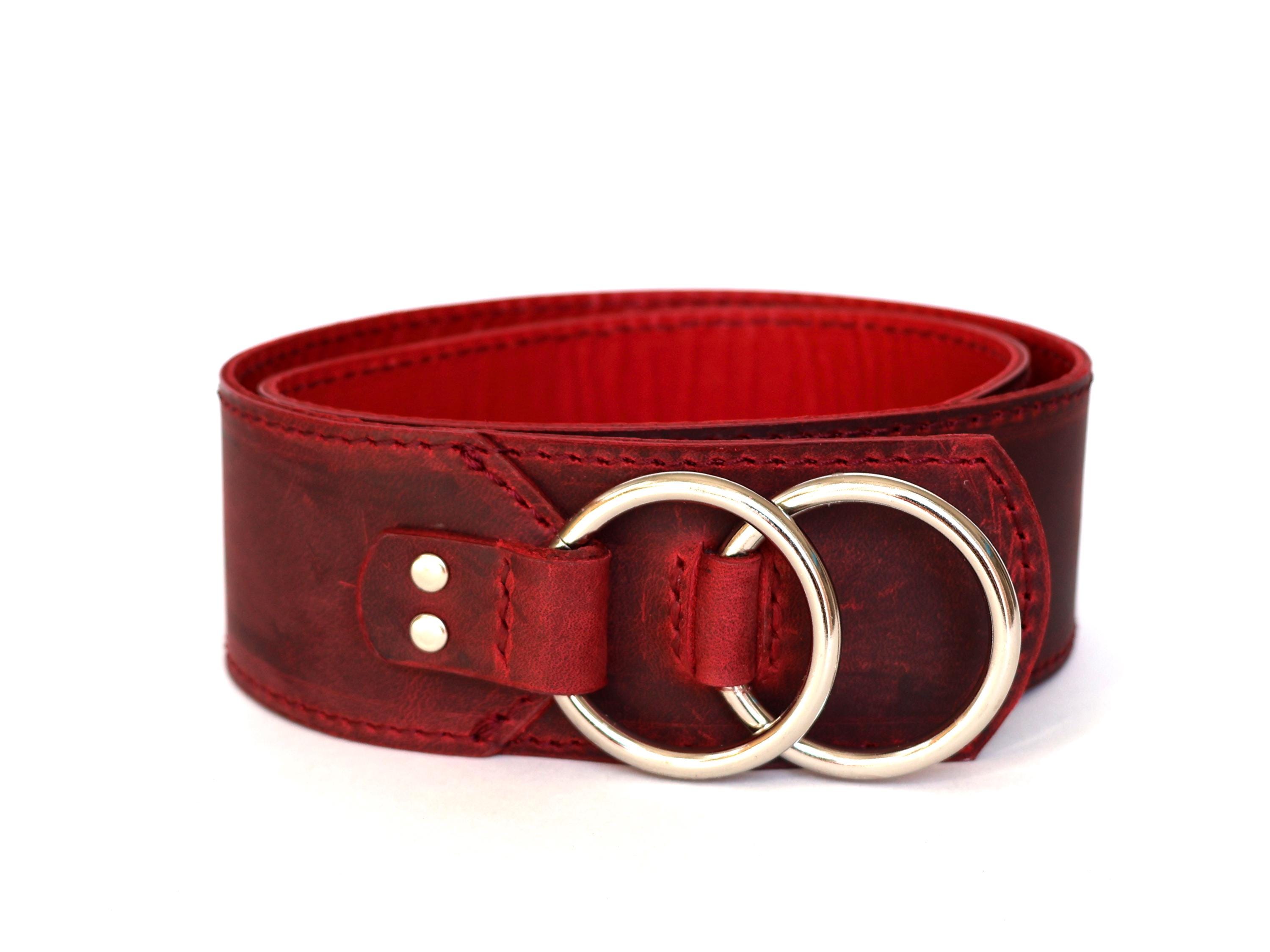 Handmade size S Elegant Red Leather Belt Women Red Leather Belts, Trendy Handmade Slim Waist Belt  main image 3
