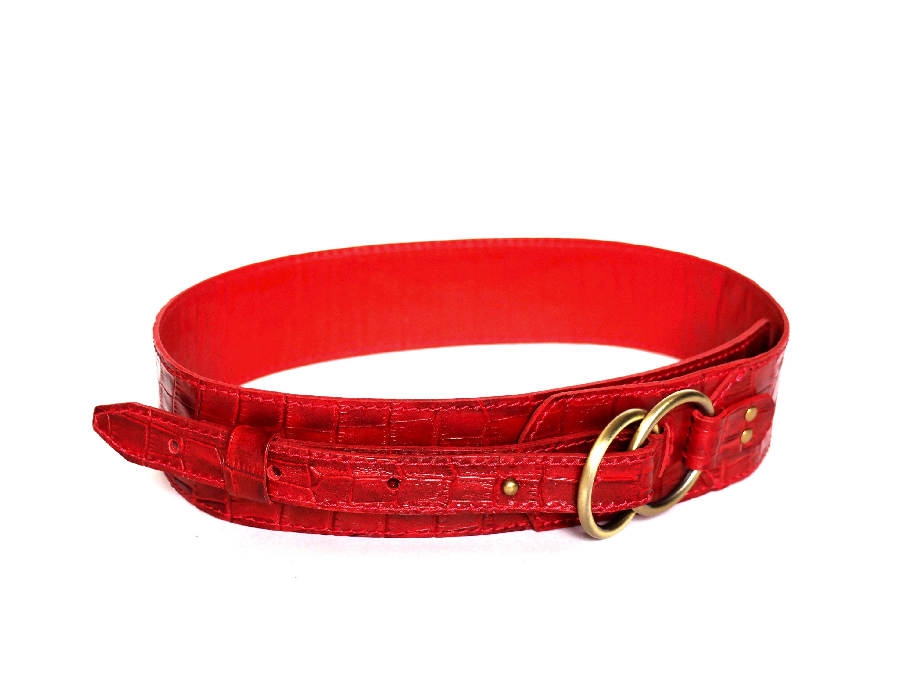 ?? The Limited Red Leather Crocodile Embossed Wide Adjustable Belt Wide Red Crocodile Textured Leather Belt for Women  main image 3