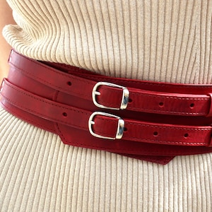 Red Leather belt / wide belt / leather belt women / Wide waist belt / Leather waist belt / corset belt / wide red belt / holiday gift
