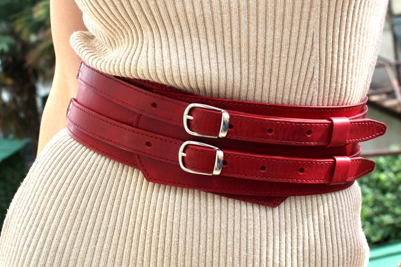 Red Leather Belt / Wide Belt / Leather Belt Women / Wide Waist - Etsy