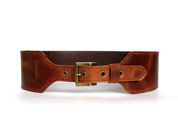 【cacharel】 BROWN LEATHER wide BELT Wide Copper Brown Leather Belt Women, Wide Leather Belt