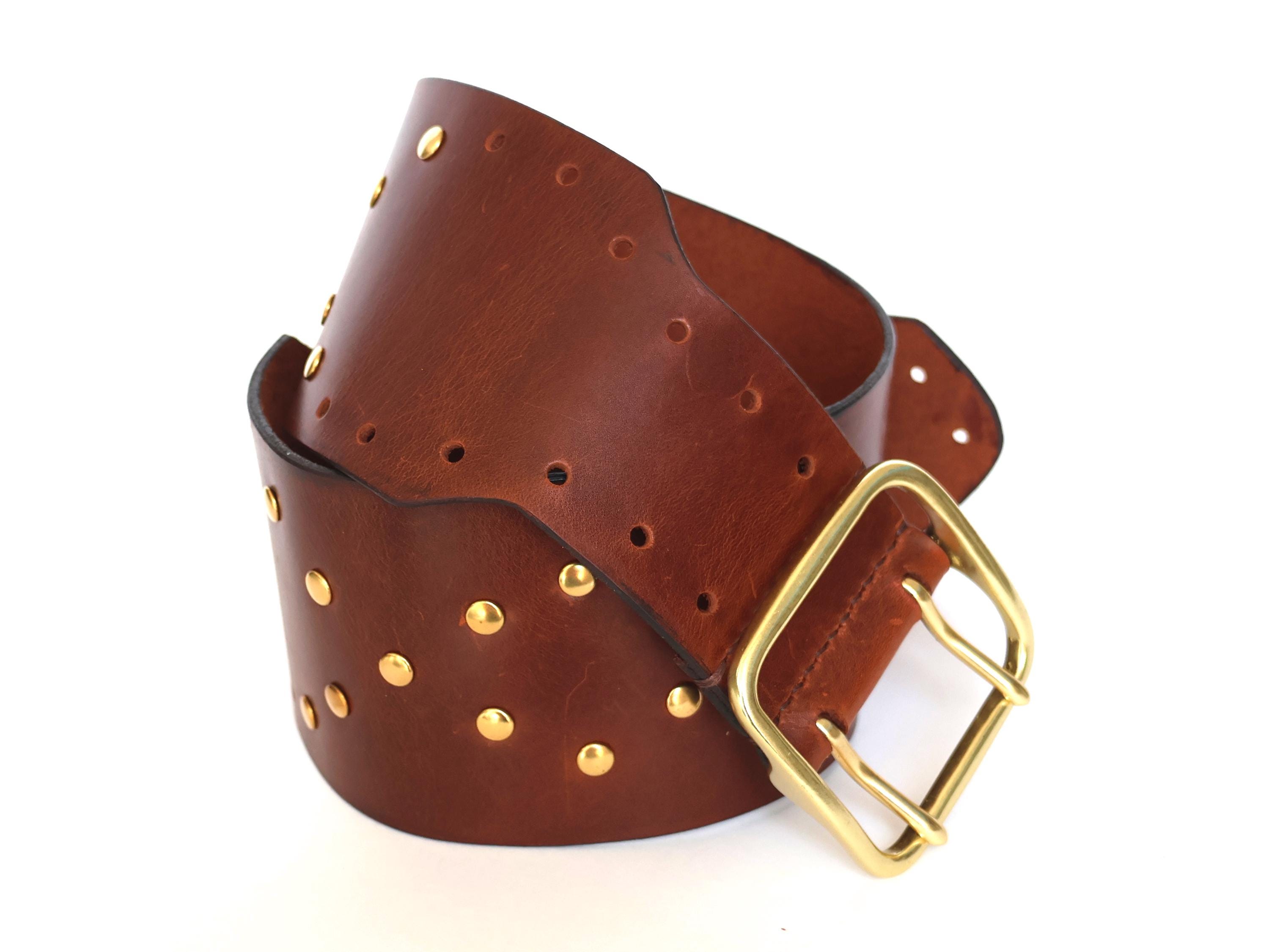 Handmade Wide Brown Leather Waist Belt for Women – Studded 