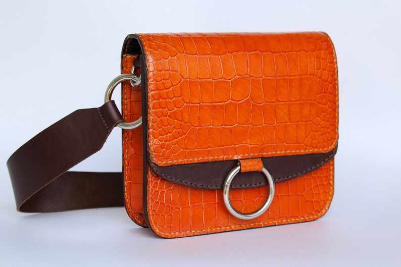 Beautiful Orange Leather Bag Small Leather Purse Leather Bag Etsy