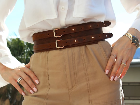 Cinturón ancho cuero marrón mujer cinturón ancho de - Etsy México